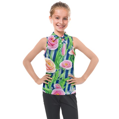 Dazzling Watercolor Flowers Kids  Sleeveless Polo Tee by GardenOfOphir