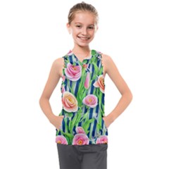 Dazzling Watercolor Flowers Kids  Sleeveless Hoodie by GardenOfOphir