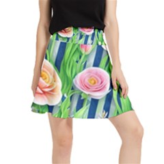 Dazzling Watercolor Flowers Waistband Skirt by GardenOfOphir