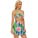 Dazzling Watercolor Flowers Vintage Style Bikini Top and Skirt Set  View3