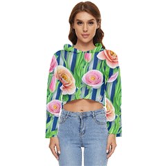 Dazzling Watercolor Flowers Women s Lightweight Cropped Hoodie by GardenOfOphir