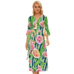 Dazzling Watercolor Flowers Midsummer Wrap Dress by GardenOfOphir