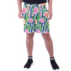 Dazzling Watercolor Flowers Men s Pocket Shorts by GardenOfOphir