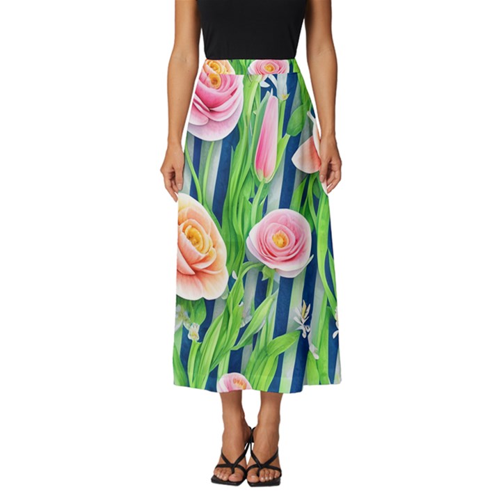 Dazzling Watercolor Flowers Classic Midi Chiffon Skirt