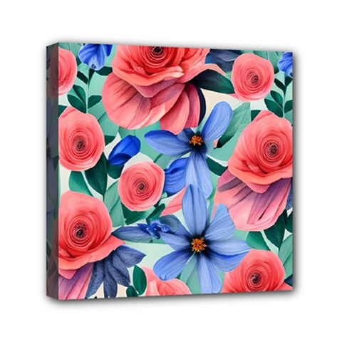 Classy Watercolor Flowers Mini Canvas 6  X 6  (stretched) by GardenOfOphir