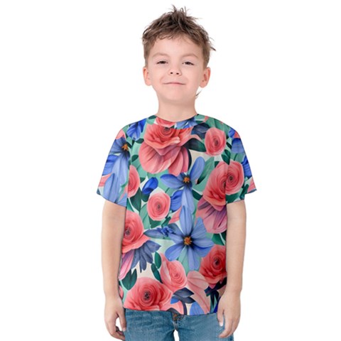 Classy Watercolor Flowers Kids  Cotton Tee by GardenOfOphir