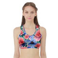 Classy Watercolor Flowers Sports Bra With Border by GardenOfOphir