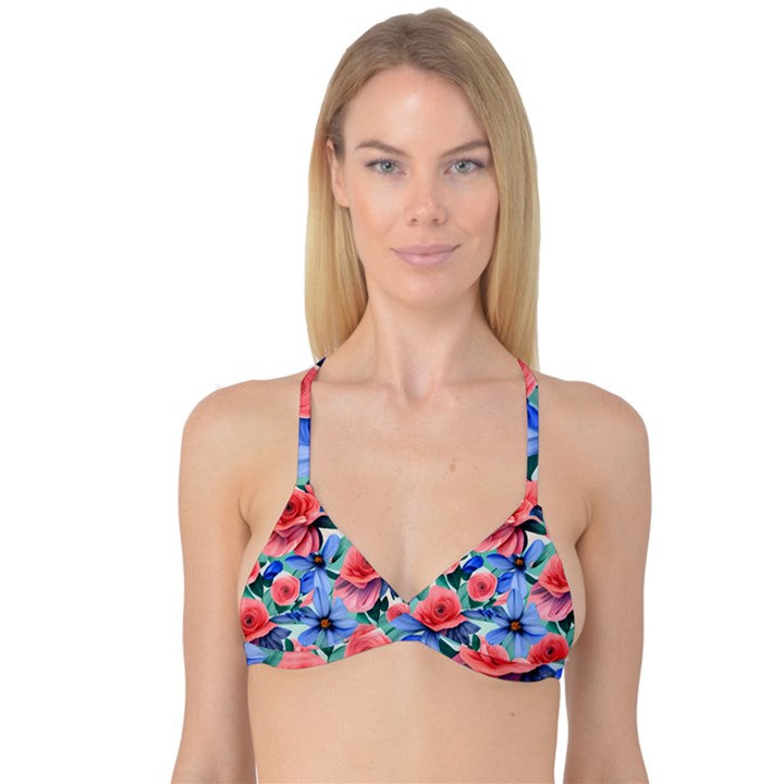 Classy Watercolor Flowers Reversible Tri Bikini Top