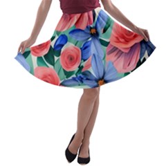 Classy Watercolor Flowers A-line Skater Skirt by GardenOfOphir