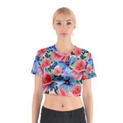 Classy Watercolor Flowers Cotton Crop Top by GardenOfOphir