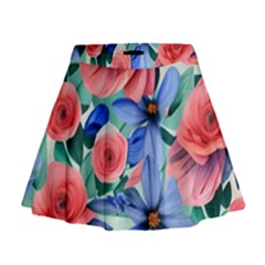 Classy Watercolor Flowers Mini Flare Skirt by GardenOfOphir