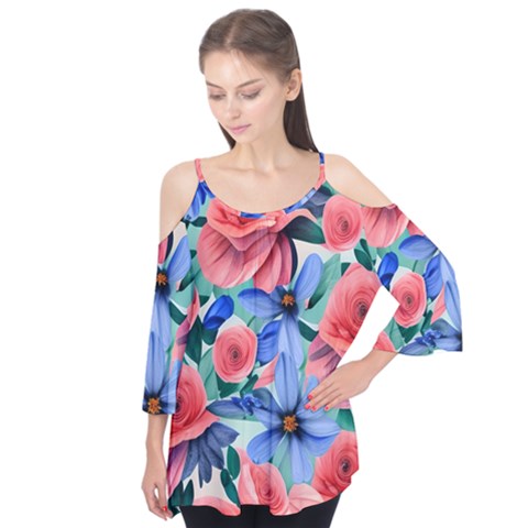 Classy Watercolor Flowers Flutter Tees by GardenOfOphir