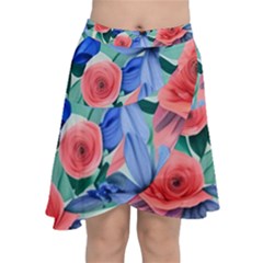 Classy Watercolor Flowers Chiffon Wrap Front Skirt by GardenOfOphir