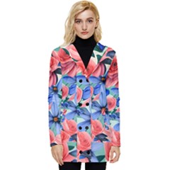 Classy Watercolor Flowers Button Up Hooded Coat  by GardenOfOphir