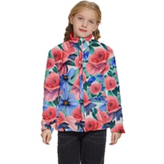 Classy Watercolor Flowers Kids  Puffer Bubble Jacket Coat by GardenOfOphir