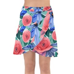 Classy Watercolor Flowers Wrap Front Skirt by GardenOfOphir