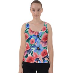 Classy Watercolor Flowers Velvet Tank Top by GardenOfOphir