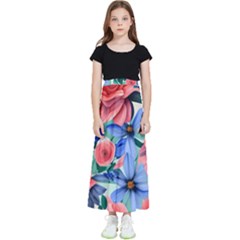 Classy Watercolor Flowers Kids  Flared Maxi Skirt by GardenOfOphir