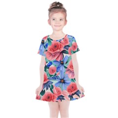 Classy Watercolor Flowers Kids  Simple Cotton Dress by GardenOfOphir