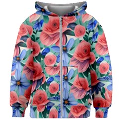 Classy Watercolor Flowers Kids  Zipper Hoodie Without Drawstring by GardenOfOphir