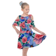 Classy Watercolor Flowers Kids  Shoulder Cutout Chiffon Dress by GardenOfOphir