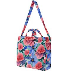 Classy Watercolor Flowers Square Shoulder Tote Bag by GardenOfOphir