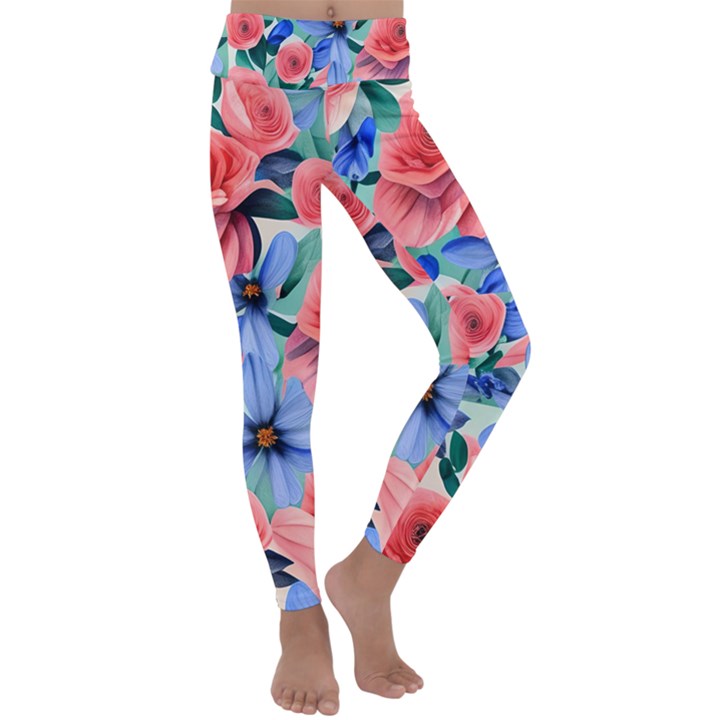 Classy Watercolor Flowers Kids  Lightweight Velour Classic Yoga Leggings