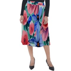 Classy Watercolor Flowers Classic Velour Midi Skirt  by GardenOfOphir