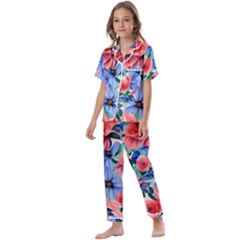 Classy Watercolor Flowers Kids  Satin Short Sleeve Pajamas Set by GardenOfOphir