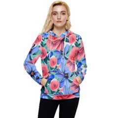 Classy Watercolor Flowers Women s Lightweight Drawstring Hoodie by GardenOfOphir