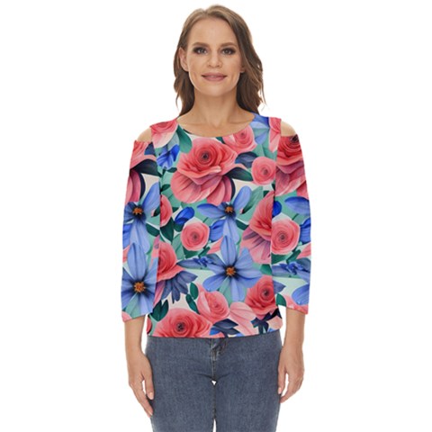 Classy Watercolor Flowers Cut Out Wide Sleeve Top by GardenOfOphir