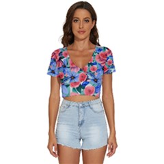 Classy Watercolor Flowers V-neck Crop Top by GardenOfOphir