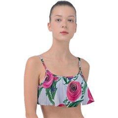 Cheerful Watercolor Flowers Frill Bikini Top by GardenOfOphir