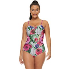 Cheerful Watercolor Flowers Retro Full Coverage Swimsuit by GardenOfOphir