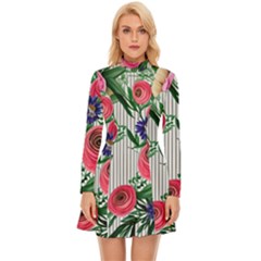 Cheerful Watercolor Flowers Long Sleeve Velour Longline Dress by GardenOfOphir