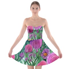 Charming Watercolor Flowers Strapless Bra Top Dress by GardenOfOphir