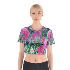 Charming Watercolor Flowers Cotton Crop Top by GardenOfOphir