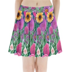 Charming Watercolor Flowers Pleated Mini Skirt by GardenOfOphir