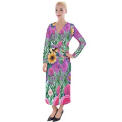 Charming Watercolor Flowers Velvet Maxi Wrap Dress by GardenOfOphir