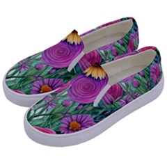 Charming Watercolor Flowers Kids  Canvas Slip Ons by GardenOfOphir