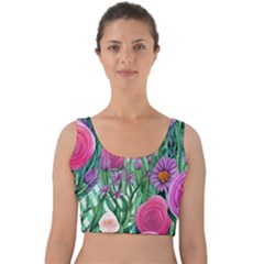 Charming Watercolor Flowers Velvet Crop Top by GardenOfOphir