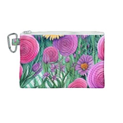 Charming Watercolor Flowers Canvas Cosmetic Bag (medium) by GardenOfOphir