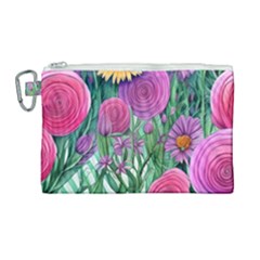 Charming Watercolor Flowers Canvas Cosmetic Bag (large) by GardenOfOphir