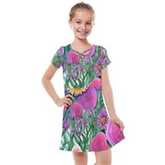 Charming Watercolor Flowers Kids  Cross Web Dress by GardenOfOphir