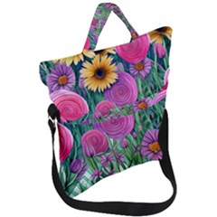 Charming Watercolor Flowers Fold Over Handle Tote Bag by GardenOfOphir