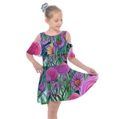 Charming Watercolor Flowers Kids  Shoulder Cutout Chiffon Dress by GardenOfOphir