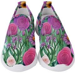 Charming Watercolor Flowers Kids  Slip On Sneakers by GardenOfOphir