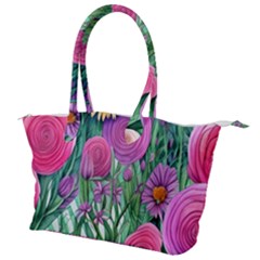 Charming Watercolor Flowers Canvas Shoulder Bag by GardenOfOphir