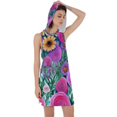 Charming Watercolor Flowers Racer Back Hoodie Dress by GardenOfOphir