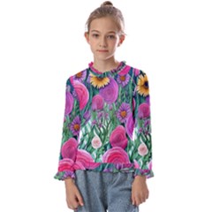 Charming Watercolor Flowers Kids  Frill Detail Tee